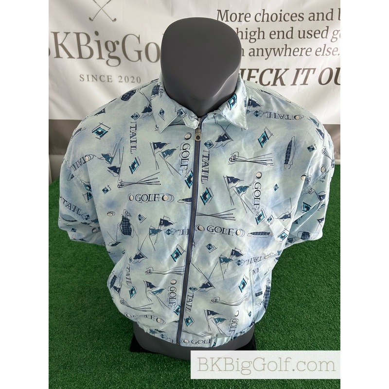 Vintage Tail Golf Print Light Blue Medium Zip Up Windbreaker Coat