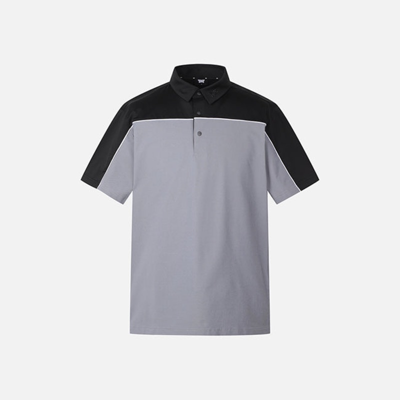 PXG KOREA MEN SUMMER COLOR BLOCKED COLLAR SHORT SLEEVE T-SHIRT