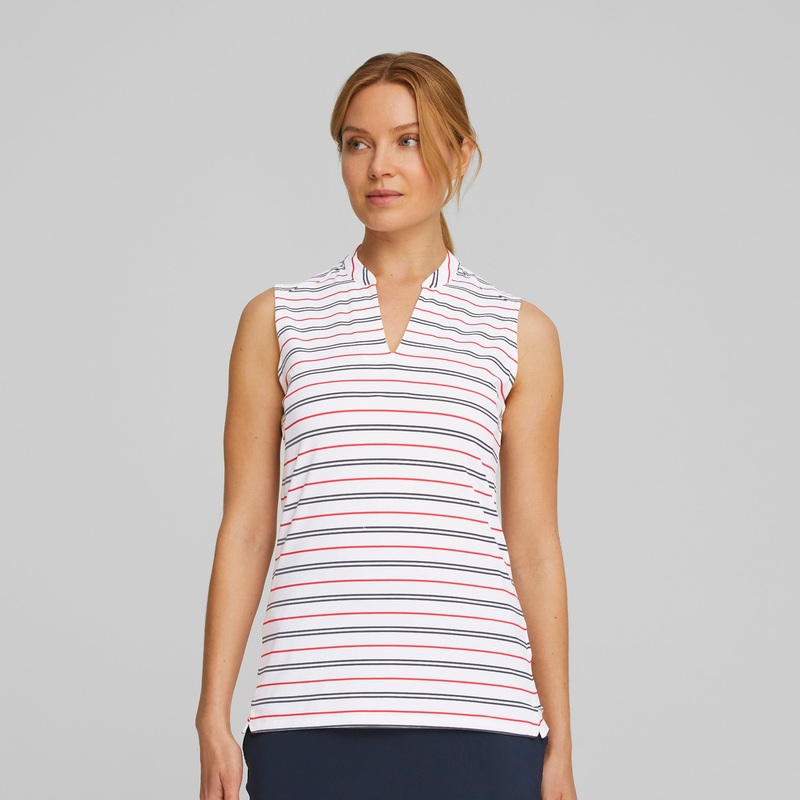 Women’s Volition Striped Sleeveless Golf Polo