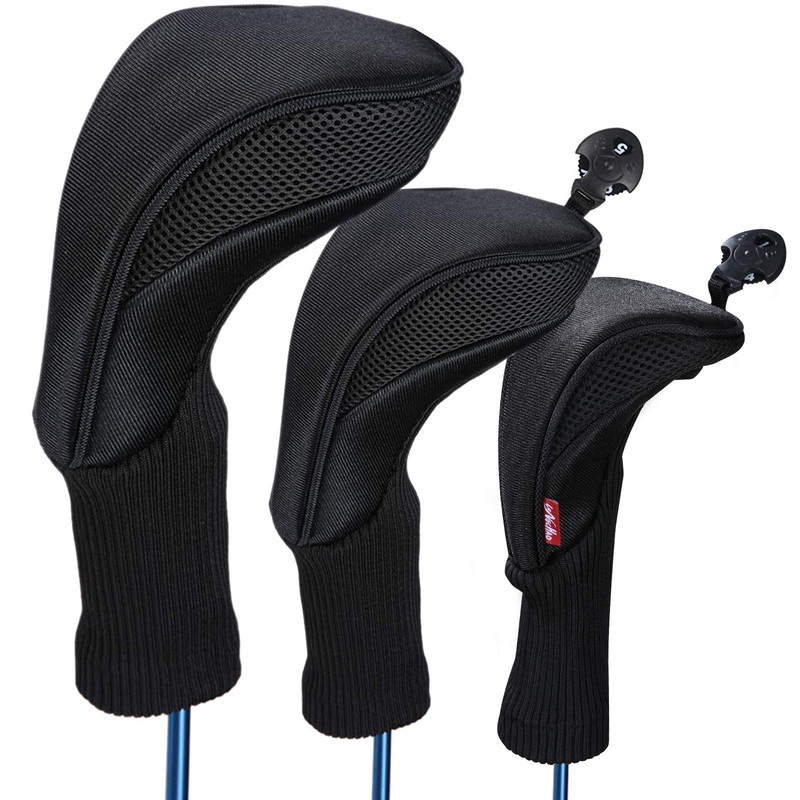 Black Golf Club Head Cover for Driver Fairway 3 Pcs Woods Headcovers