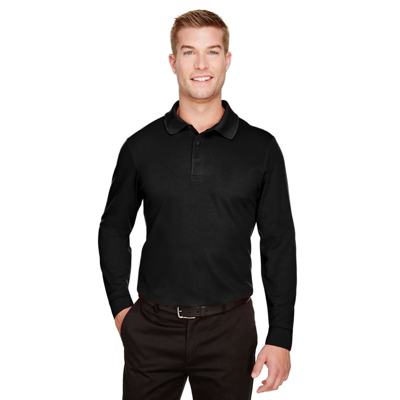 Custom Logo Devon & Jones CrownLux Performance Men’s Plaited Long Sleeve Polo- Mens