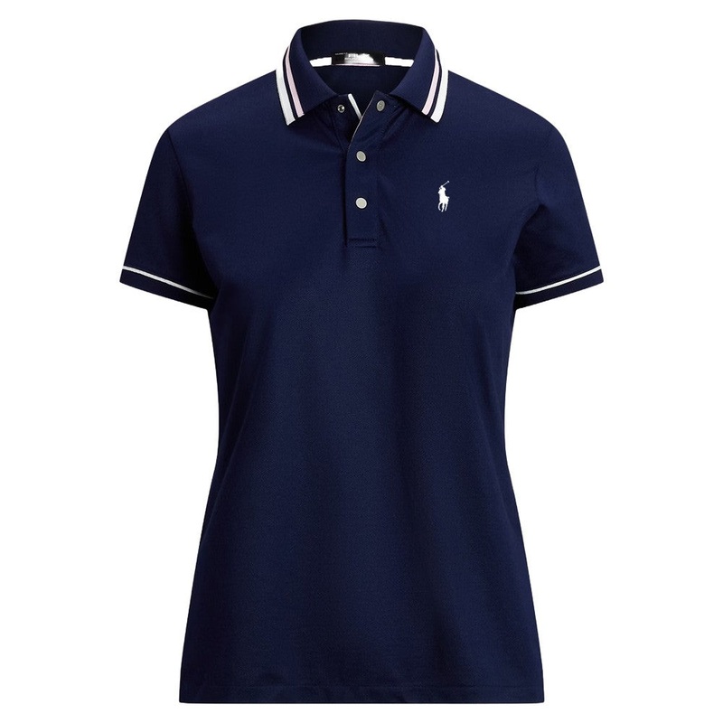 Ralph Lauren Tour Pique Val Golf Polo (Tailored Fit) Refined Navy/Ceramic White/Garden Pink – SP25 Women