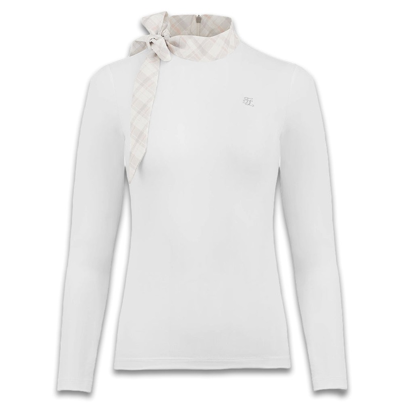 Fairliar Check Ribbon Scarf Longsleeve Golf Shirt White – FW24 Women