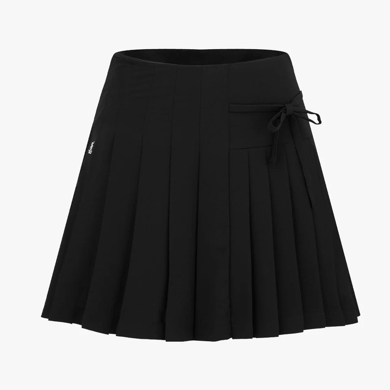 Fairliar Women Asymmetrical Ribbon Pleated Skirt