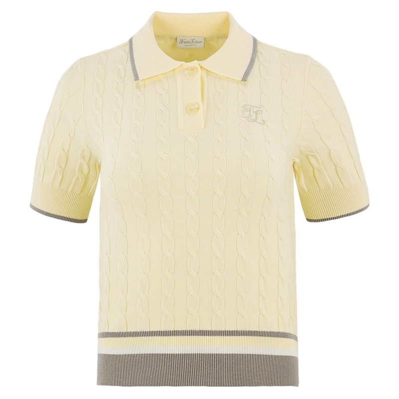 Fairliar Cable Collar Cropped Knit Golf Polo Lemon – FW24 Women