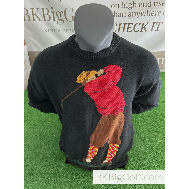 Vintage Hathaway Golf Swinging Golfer 100% Cotton L Black Sweater