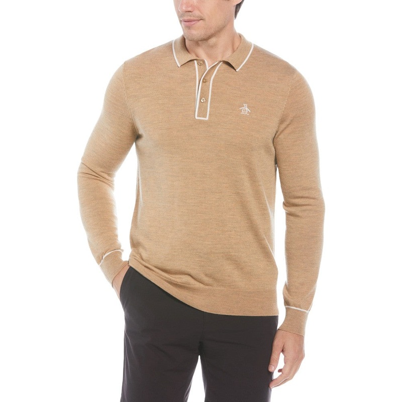Original Penguin Earl Merino Wool Blend Golf Sweater Light Prairie Sand Heather – FA23 Men