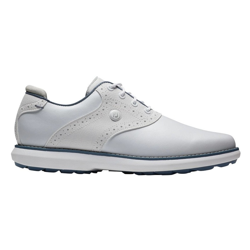 FootJoy FJ Traditions Spikeless Golf Shoes Previous Season Style White/Blue/Gray – 23 Women