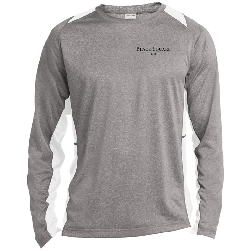 Black Square Golf Long Sleeve Heather Colorblock Performance Tee
