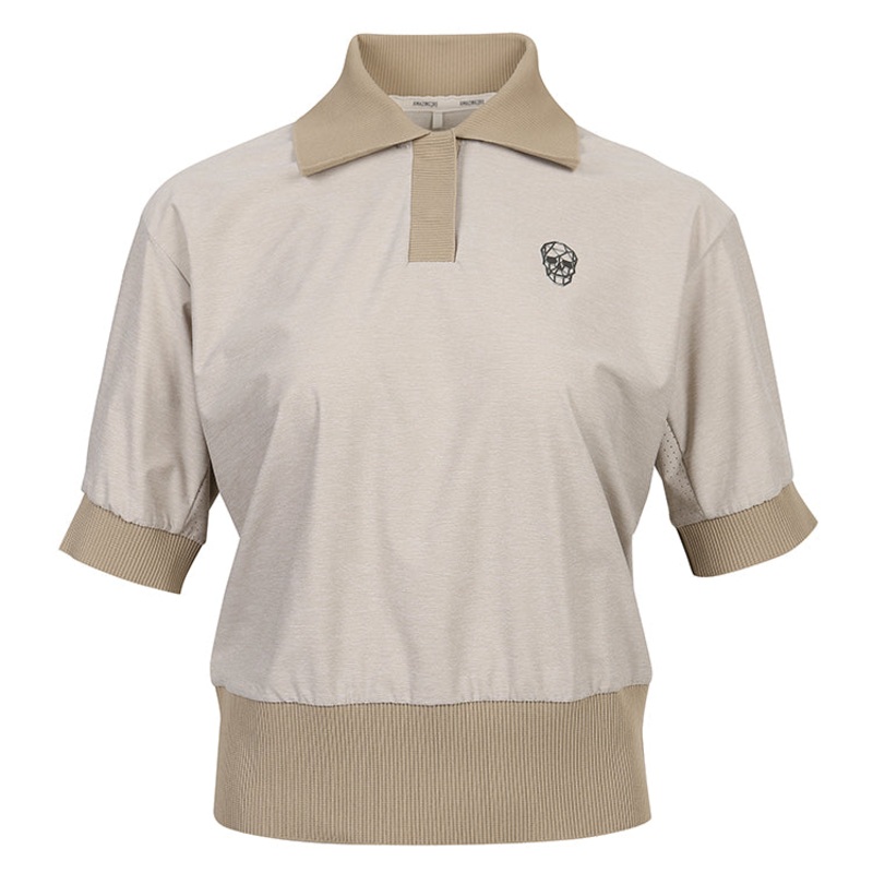 AMAZINGCRE WOMEN MELANGE TECH COLLAR T-SHIRTS