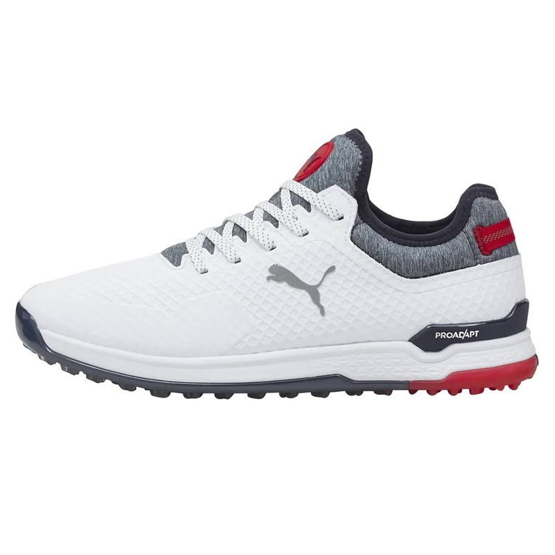 PUMA PROADAPT Alphacat Spikeless Golf Shoes White/Navy Blazer/High Risk Red – 23 Men