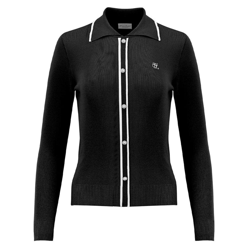Fairliar Slim Line Collar Live Knit Golf Polo Black – FW23 Women