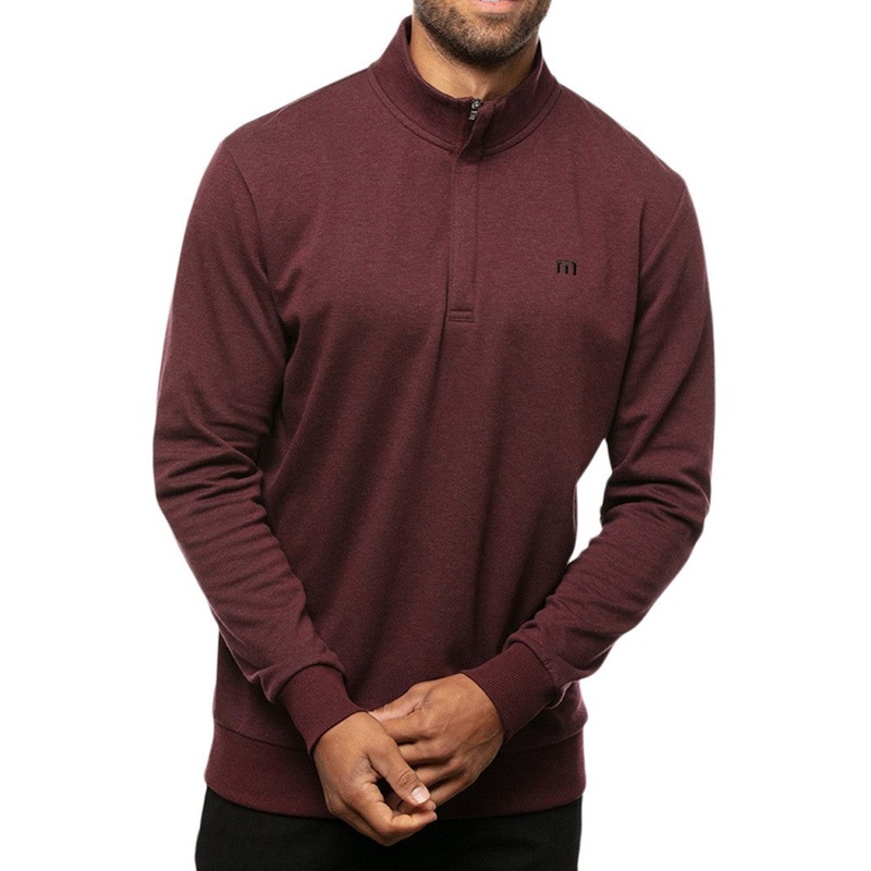 TravisMathew Cloud Quarter Zip 2.0 Golf Pullover Heather Dark Red – SS23 Men
