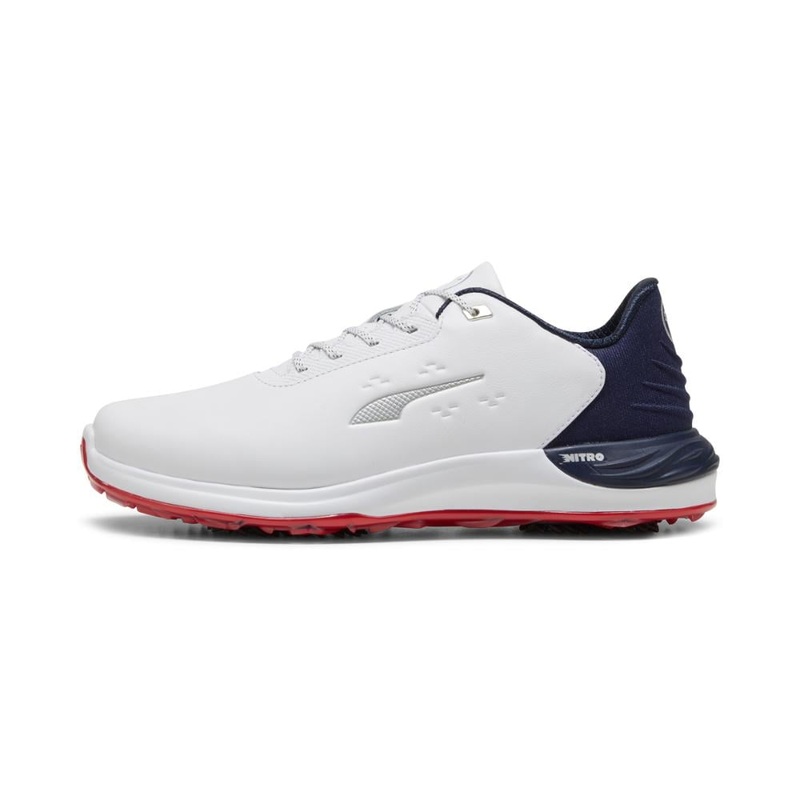 Puma Men’s PhantomCat Nitro Golf Shoe 24 – White/Deep Navy/Red