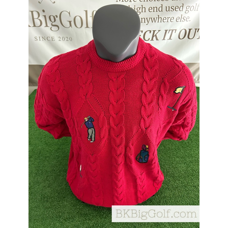Vintage Red Hathaway Golf 100% Cotton Cableknit XL Sweater