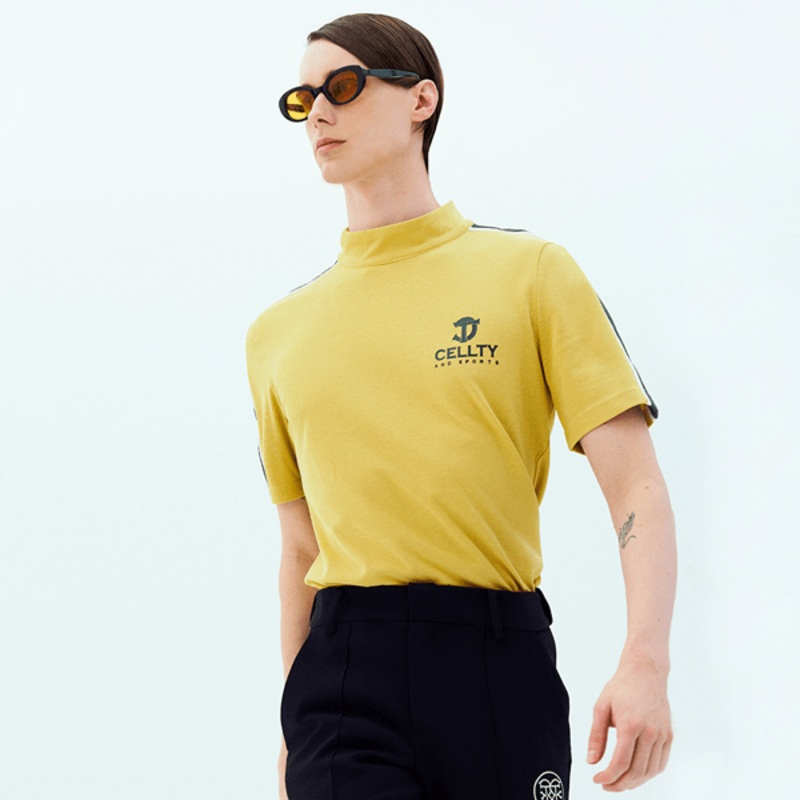 Cellty Men Side Line Mock Neck Half Sleeve