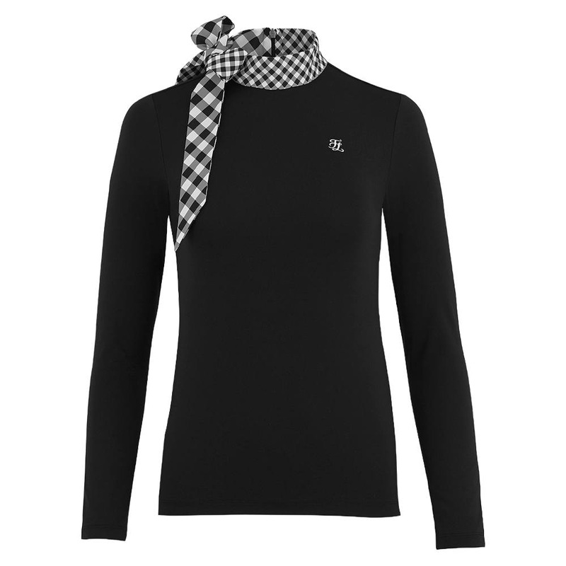 Fairliar Check Ribbon Scarf Longsleeve Golf Shirt Black – FW24 Women