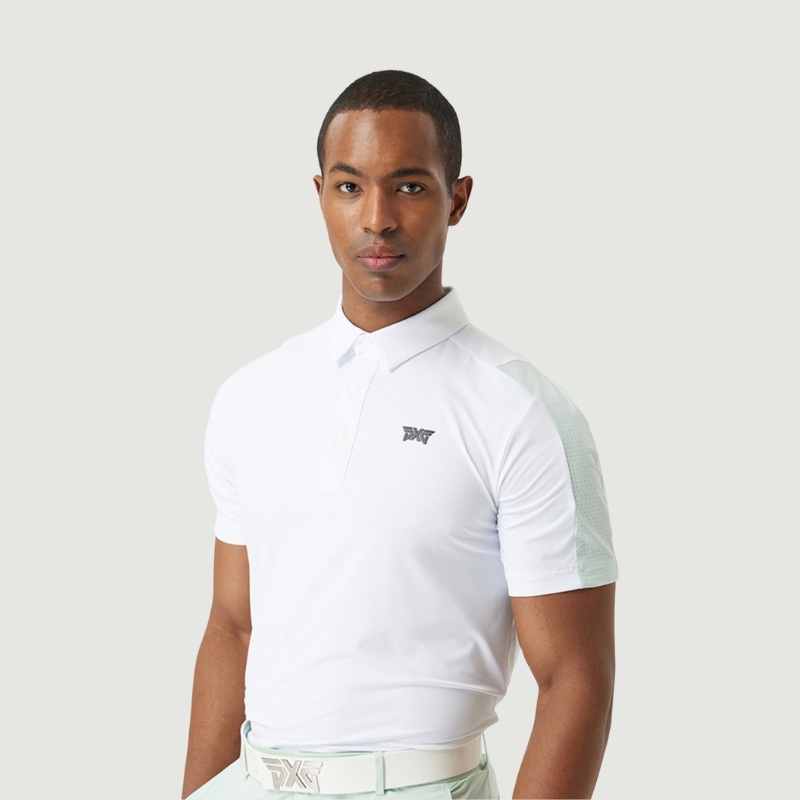 PXG KOREA MEN SUMMER COLOR POINT PERFORATED COLLAR SHORT-SLEEVE