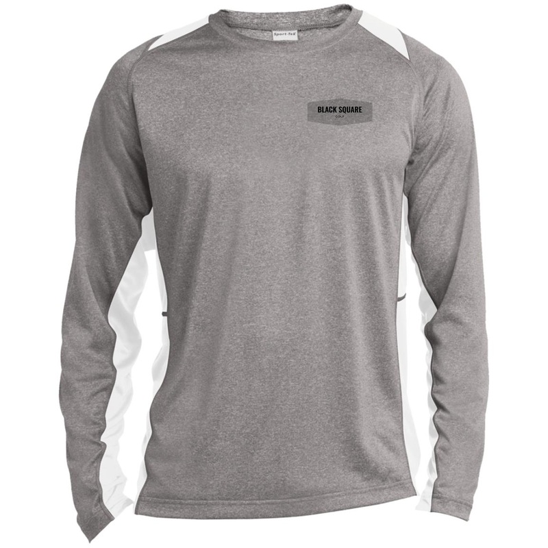 Black Square Golf Shield Long Sleeve Heather Colorblock Performance Tee