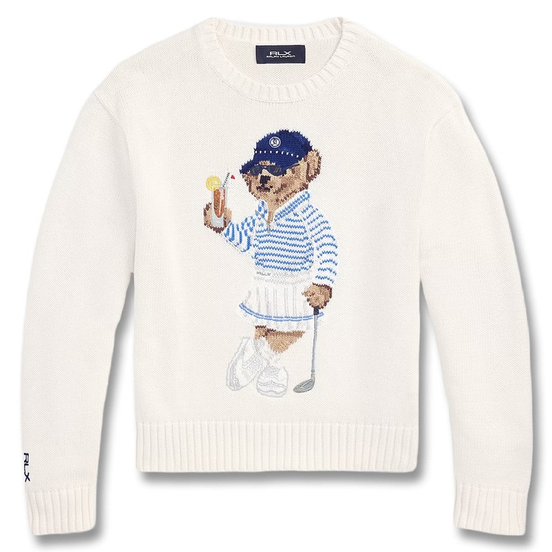 Ralph Lauren Cotton Blend Novelty Bear Performance Golf Sweater White Splash Multi – SP25 Women