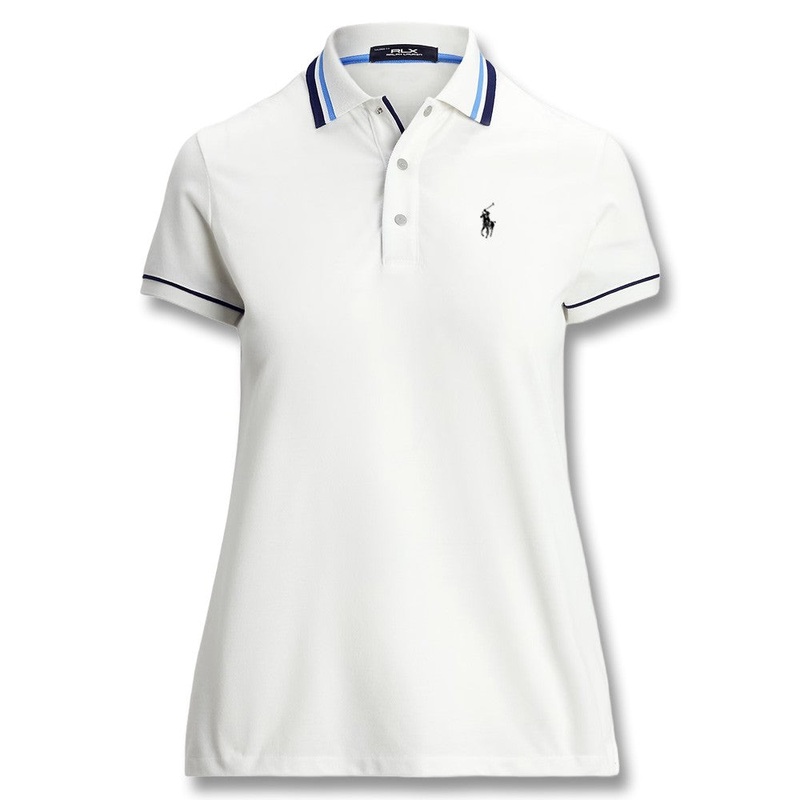 Ralph Lauren Tour Pique Val Golf Polo (Tailored Fit) Ceramic White/Navy/Blue Multi – SP25 Women