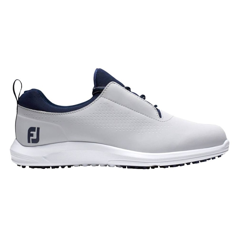 FootJoy FJ Leisure Spikeless Golf Shoes Previous Season Style Laced Light Gray/Navy White – 22 Women